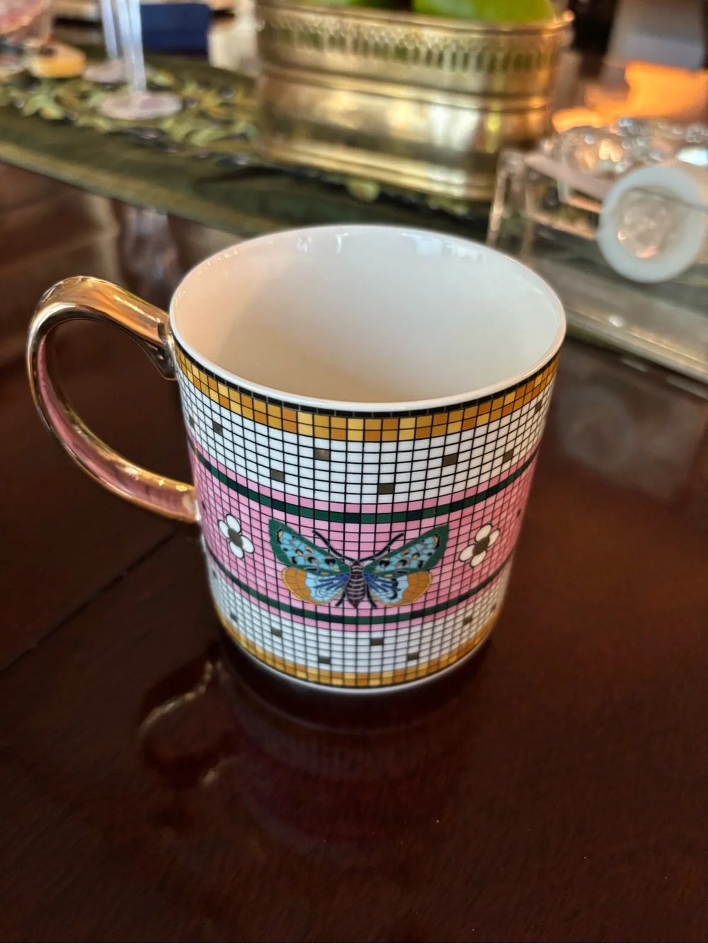 Bistro Tile Pink Border Garden Mug